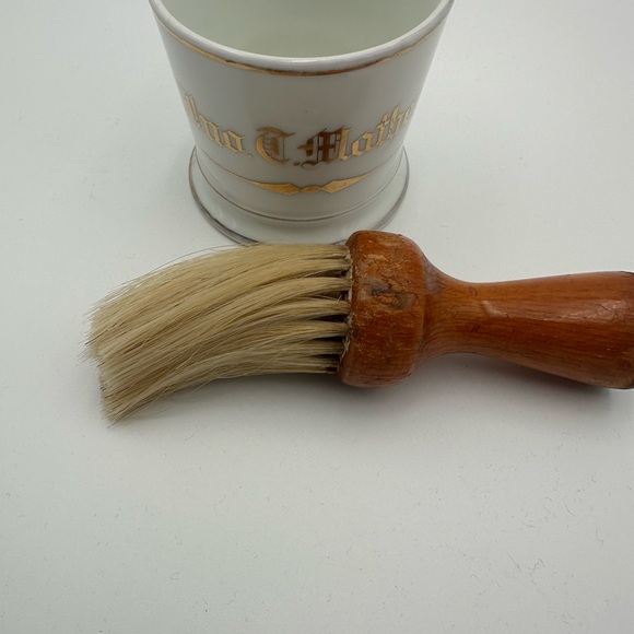Vintage Barbershop Luxury Shave Mug With Brush. Gold Monogrammed Name - Mathers - Picture 3 of 11